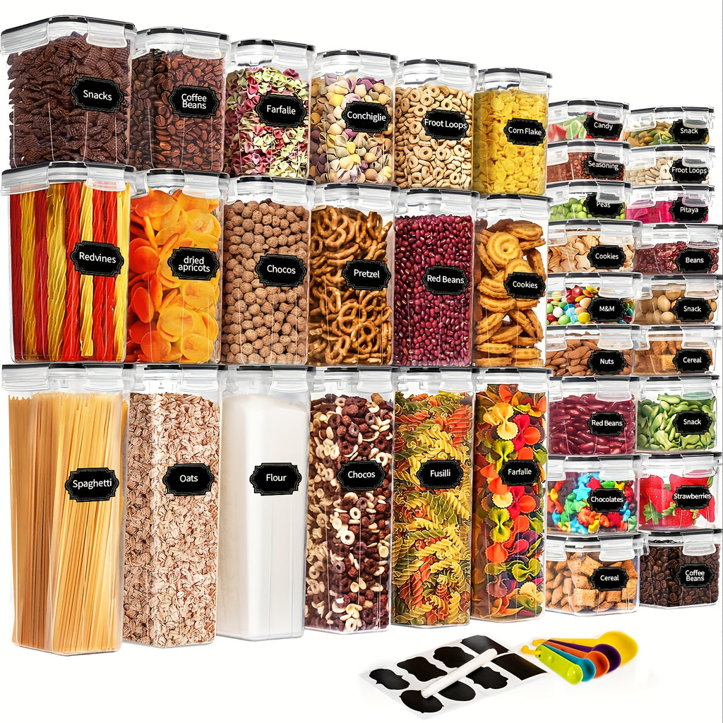 FOWA 72pcs Boîtes de Rangement de Cuisine (36 Couvercles et 36 Boîtes) Récipients Alimentaires Hermétiques - Organisation de la Cuisine et du Garde-Manger - avec Boîtes de Rangement Alimentaires en Plastique à Couvercle - Livré avec Étiquettes, Marqueurs