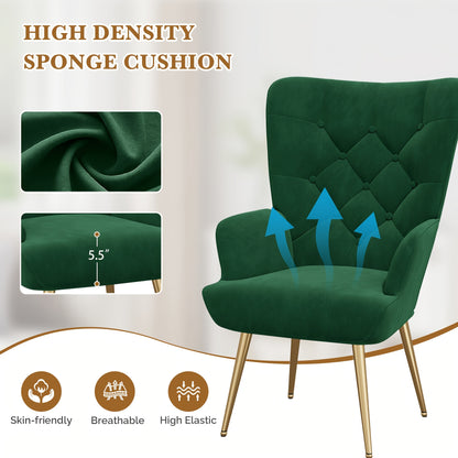 Fauteuil Relax, Fauteuil à Ailes Style Scandinave, Élégant Fauteuil Rembourré, Chaise de Coiffeuse, avec Pieds en Métal, Fauteuil pour Salon, Chambre à Coucher, Charge Maximale 150 Kg