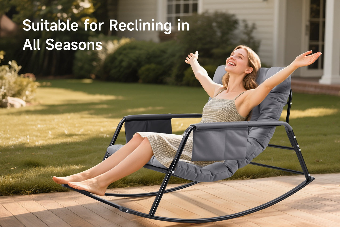 Chaise à Bascule Papasan, Chaise À Bascule Confortable avec Coussin - Design Micro-Ressort & Siège en Mousse Viscoélastique de 9,91 cm, 158,76 KG Base Industrielle pour Balcon, Coins Lecture, Confort Nuageux, Transat Extérieur, Fauteuil Inclinable, Grande