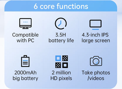 Microscope numérique 4,3 pouces avec grossissement 1600X, microscope à souder électronique, enregistrement vidéo 2MP, USB rechargeable 2000Mah, grossissement réglable, adapté aux pièces de monnaie, PCB, adultes, visualisation PC, utilisation en laboratoir