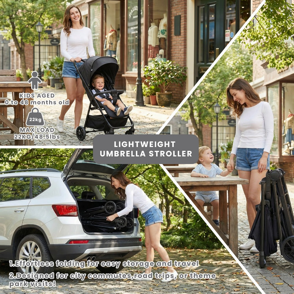 Poussette Bébé, Landau, Poussette pour Tout-Petits avec Siège Inclinable, Poussette Ultra-Compacte avec Grand Panier de Rangement, Auvent, pour Poussette de Voyage