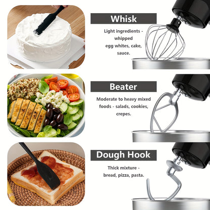 Robot Culinaire 3-en-1, Mélangeur Inclinable 10 Vitesses avec Bouton Pulse, Incluant Bol en Acier Inoxydable de 5,5 L, Crochet à Pâte, Mélangeur, Batteur à Œufs, Spatule