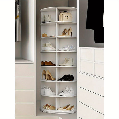 à chaussures rotative 5/6/7 niveaux pour 20/24/28 chaussures, présentoir rotatif à 360°, organisateur Lazy Susan blanc, étagère à chaussures, carrousel de rangement rond vertical pour chapeaux et sacs à main