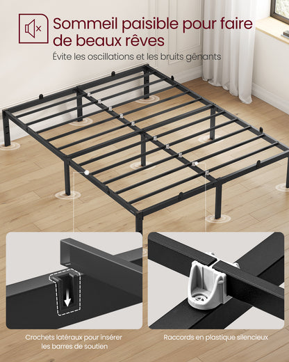 Cadre de Lit 140 x 190 avec Sommier Métal, Cadre en Métal, lit double, Espace de Rangement au Dessous, Moderne, Lit d'Invité, Montage Facile