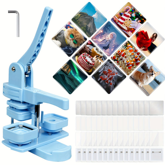 Kit de fabrication de boutons carrés, machine à presser les boutons de 50 mm x 50 mm avec 100 pièces d'accessoires de fabrication de boutons carrés, bouton de badge photo carré, bouton cadeau, badge d'équipe, pour projets d'artisanat