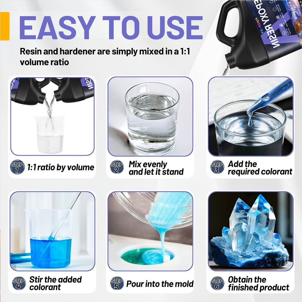 Kit de résine époxy claire FUNEPOXY 8L/4L/2L/1L/500ml, auto-nivelante sans résine avec mélangeur, pour bricolage, revêtement bois, bijouterie, tumblers, bars et revêtement de surface