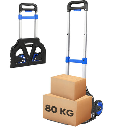 Diable pliant, chariot manuel de transport léger avec une capacité de charge de 80 kg, réglage de la hauteur à 3 niveaux et pliage en quelques secondes, chariot manuel pliant avec roues en TPR, patins antidérapants et poignée ergonomique