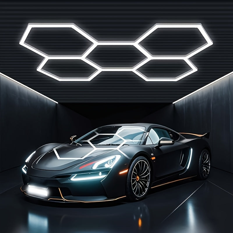 Hexagone Ultra Lumineux pour Lampes de Garage. Plafonnier LED Hexagonal 6500K. Système d'éclairage LED Hexagonal en Nid d'Abeille pour Garage, Atelier de Détail Automobile, Sous-Sol, Entrepôt, Bureau, Salon, Magasin de Pièces Automobiles. Lumières Décorat