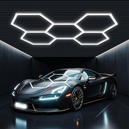 Hexagone Ultra Lumineux pour Lampes de Garage. Plafonnier LED Hexagonal 6500K. Système d'éclairage LED Hexagonal en Nid d'Abeille pour Garage, Atelier de Détail Automobile, Sous-Sol, Entrepôt, Bureau, Salon, Magasin de Pièces Automobiles. Lumières Décorat