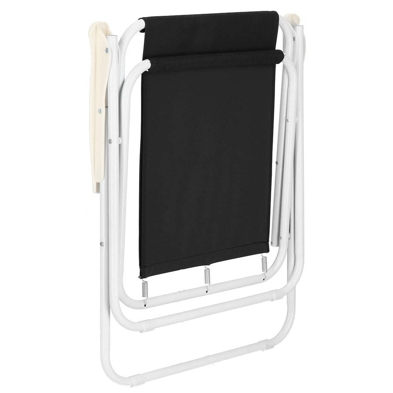 Chaise de plage pliante noire pour touristes, chaise de jardin compacte et légère avec cadre en acier anticorrosion et accoudoirs confortables, chaise de camping portable pour pique-nique, camping, balcon, pêche, forêt, vacances, extérieur, siège amélioré