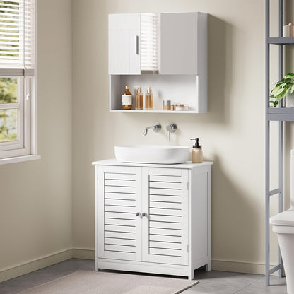Meuble de rangement simple pour salle de bain avec deux portes, idéal pour le sol, dimensions 60 x 30 x 60 cm, couleur blanche