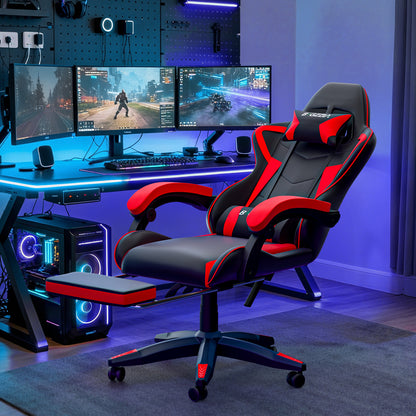 Gartistgo Chaise Gaming Ergonomique - Chaises Gaming avec Coussin Lombaire + Appui-Tête, Chaise de Bureau & Ordinateur Rehausseable pour Adultes, Filles, Garçons (Avec Repose-Pieds)
