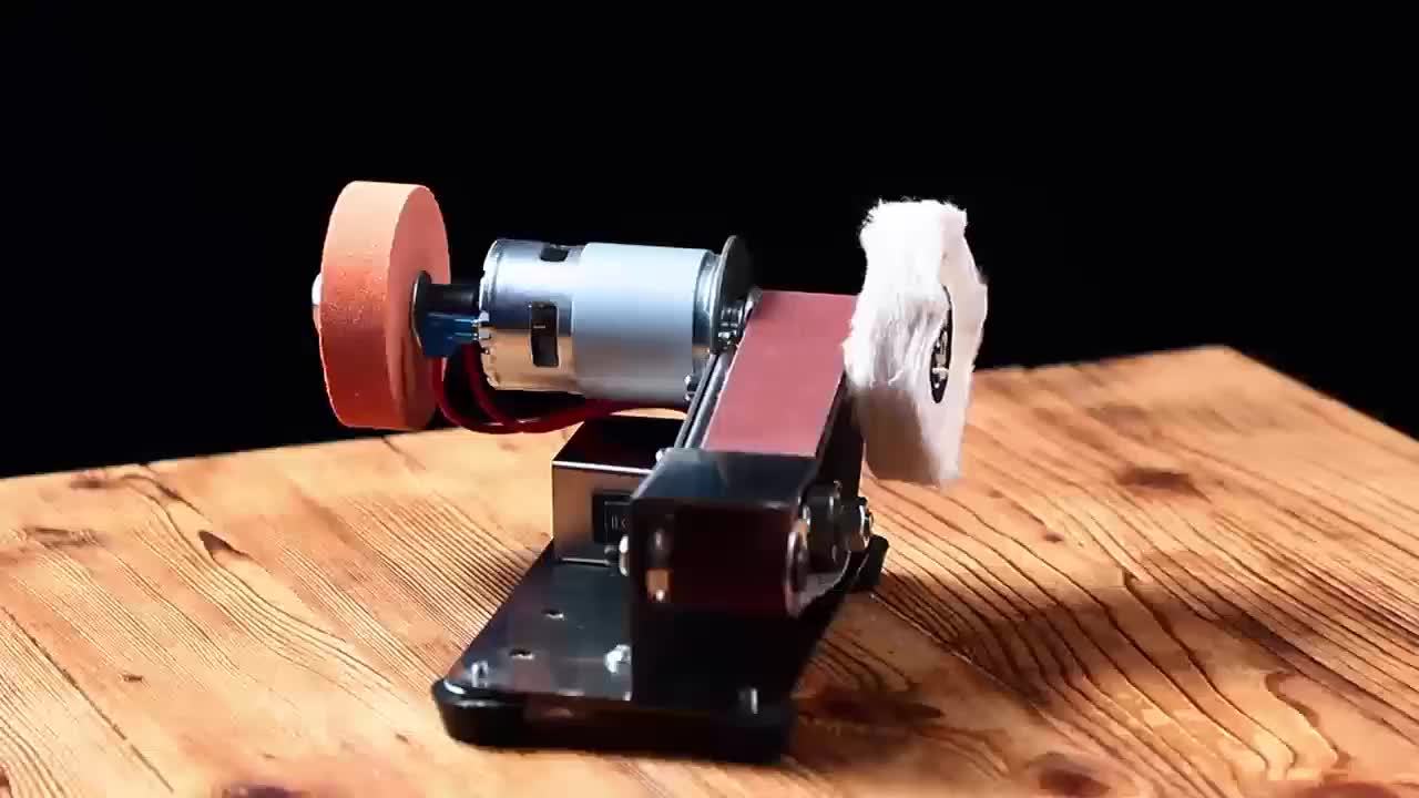 Machine à bande abrasive électrique 3 en 1 mini, ponceuse à bande, polisseuse à vitesse ajustable 7, ponceuse à bande de 15 degrés, pour travail du bois, verre teinté et bijoux