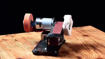 Machine à bande abrasive électrique 3 en 1 mini, ponceuse à bande, polisseuse à vitesse ajustable 7, ponceuse à bande de 15 degrés, pour travail du bois, verre teinté et bijoux