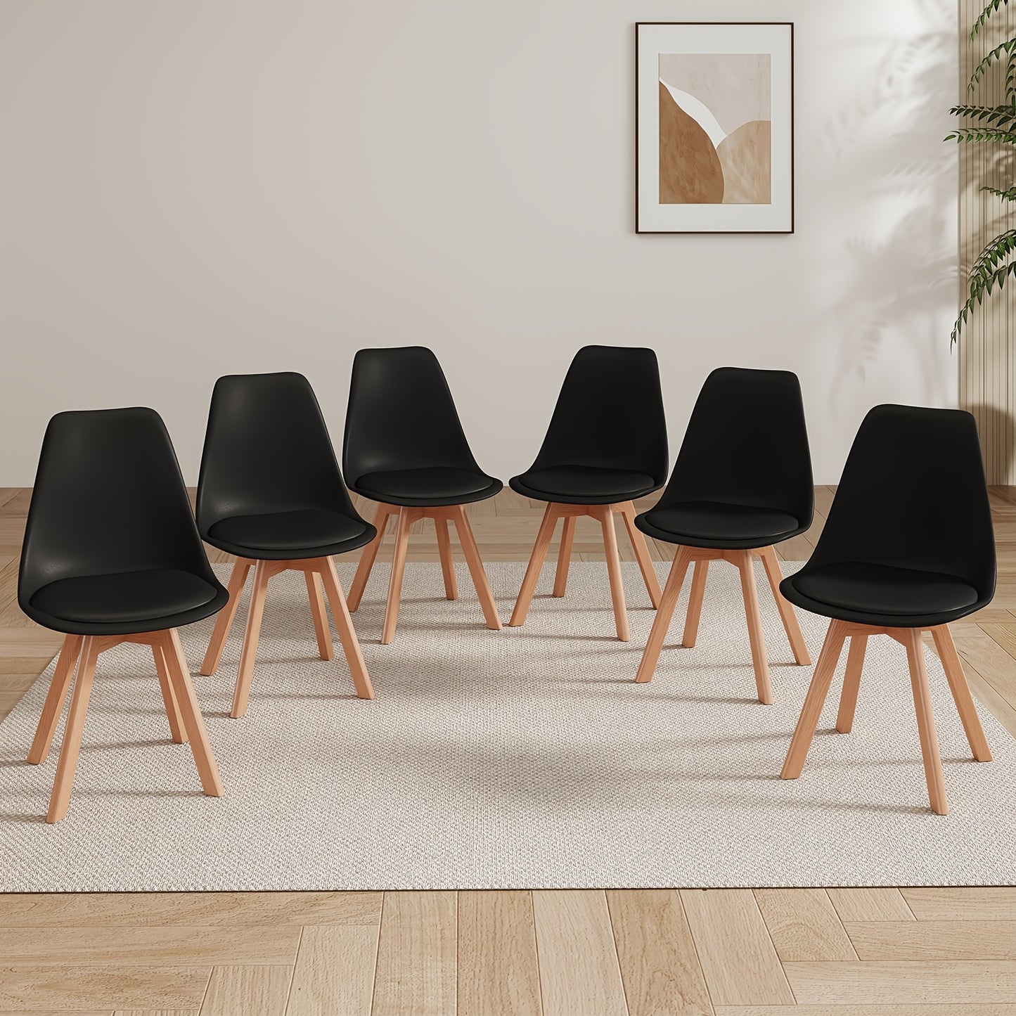 Ensemble de 6 chaises de salle à manger modernes du milieu du siècle, chaises de cuisine, chaises de bureau, chaise coquillage de designer avec coussins ergonomiques en similicuir et pieds en bois massif pour cuisine, salon, chambre à coucher, blanc