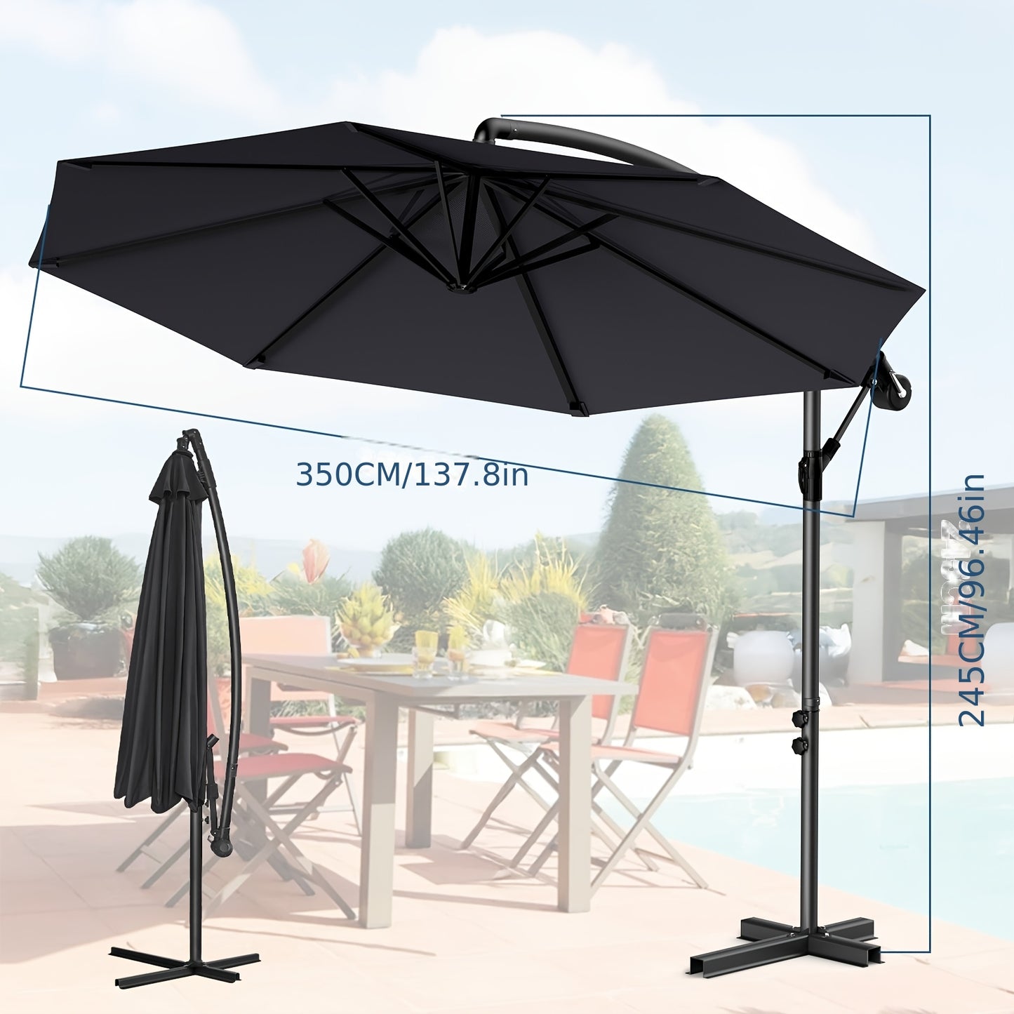 Grand parasol portique avec poignée à manivelle