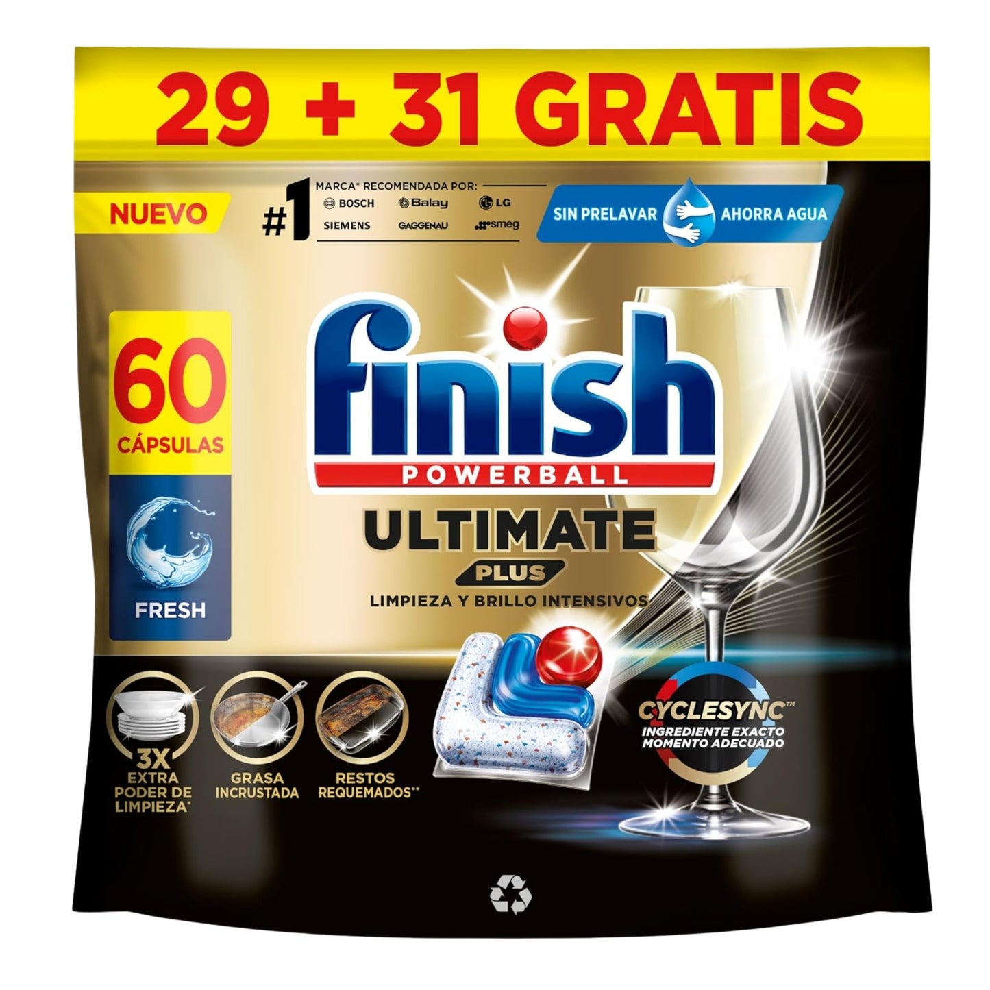 Finish Powerball Ultimate Tout-en-Un – 60 Capsules pour Lave-vaisselle (732g) – Brillance Intense et Nettoyage