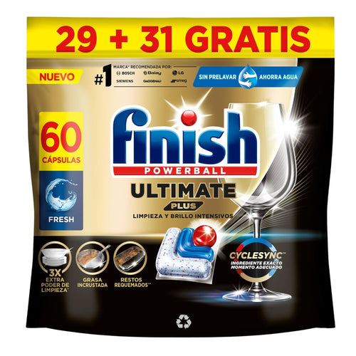 Finish Powerball Ultimate Tout-en-Un – 60 Capsules pour Lave-vaisselle (732g) – Brillance Intense et Nettoyage