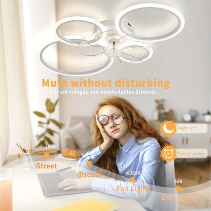 Plafonnier Ventilateur Moderne LED 6 Vitesses Dimmable avec Ventilateur, Luminaire de Plafond Dimmable à Température Variable avec Ventilateur, Idéal pour Chambre, Salon, Salle à Manger