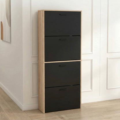 Meuble à chaussures avec 4 compartiments à rabat, armoire à chaussures en bois pour jusqu'à 24 paires, organisateur d'entrée peu encombrant