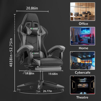 Gartistgo Chaise Gaming Ergonomique - Chaises Gaming avec Coussin Lombaire + Appui-Tête, Chaise de Bureau & Ordinateur Rehausseable pour Adultes, Filles, Garçons (Avec Repose-Pieds)