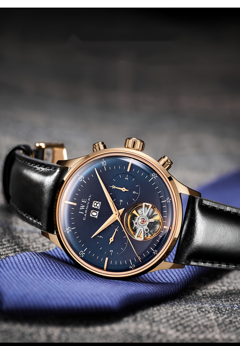 [I&W Carnival] Montre mécanique multifonction pour hommes, montre ultra-fine à remontage automatique, cadeau de vacances parfait, sans pile