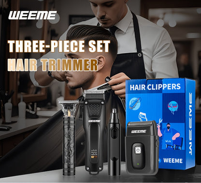 Kit de toilettage pour hommes WEEME, 4 pièces, avec tondeuse USB à charge rapide, tondeuse en T, rasoir et tondeuse à poils de nez - Système tout-en-un pour cheveux et rasage pour la maison, les voyages - Cadeau idéal pour papa, mari, petit ami (anniversa