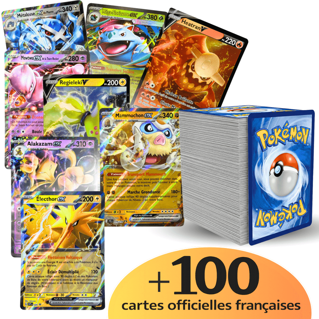 Pack Ultra Rare Cartes Pokémon TCG | 100+ Lot Cartes Pokémon - 1x Ultra ou Double Rare Garanti - Holos & Rares Inclus ! Cadeau Parfait pour Enfants & Collectionneurs - 100% authentique