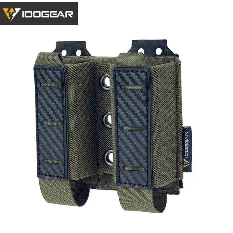 1 Étui de chargeur Molle IDOGEAR | Porte-pistolet élastique à double rangée avec panneau à boucle intérieure, coque rigide découpée au laser, fermeture à cordon, nylon, couleurs mélangées