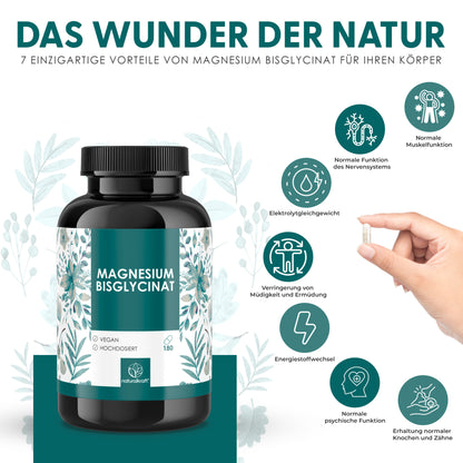 Capsules de Magnésium Bisglycinate - 2400 Mg de Magnésium Bisglycinate par Dose Quotidienne - 300 Mg de Magnésium Élémentaire - 180 Capsules - Vegan