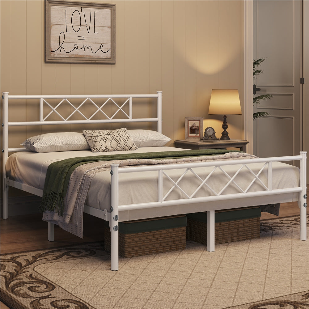 Costoffs Cadre de Lit en Métal Moderne - Structure à 6 Pieds avec Tête de Lit Design en Forme X - Sommier à Lattes Métalliques et Grand Espace de Rangement Sous-lit - Idéal pour Chambre d'Invite, Dortoir ou Appoint - Style Industriel Élégant
