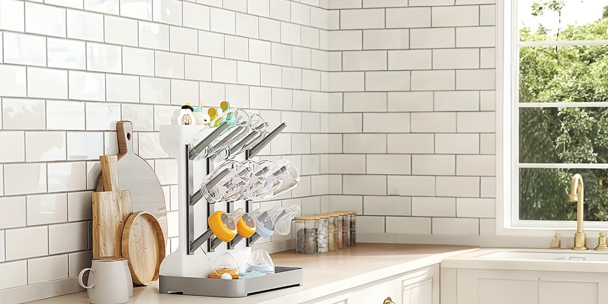 Égouttoir à bouteilles vertical - Gain de place, convient pour bouteilles et porte-pièces, égouttoir compact pour tire-lait, porte-accessoires compatible Brezza, pour station de séchage d'établi