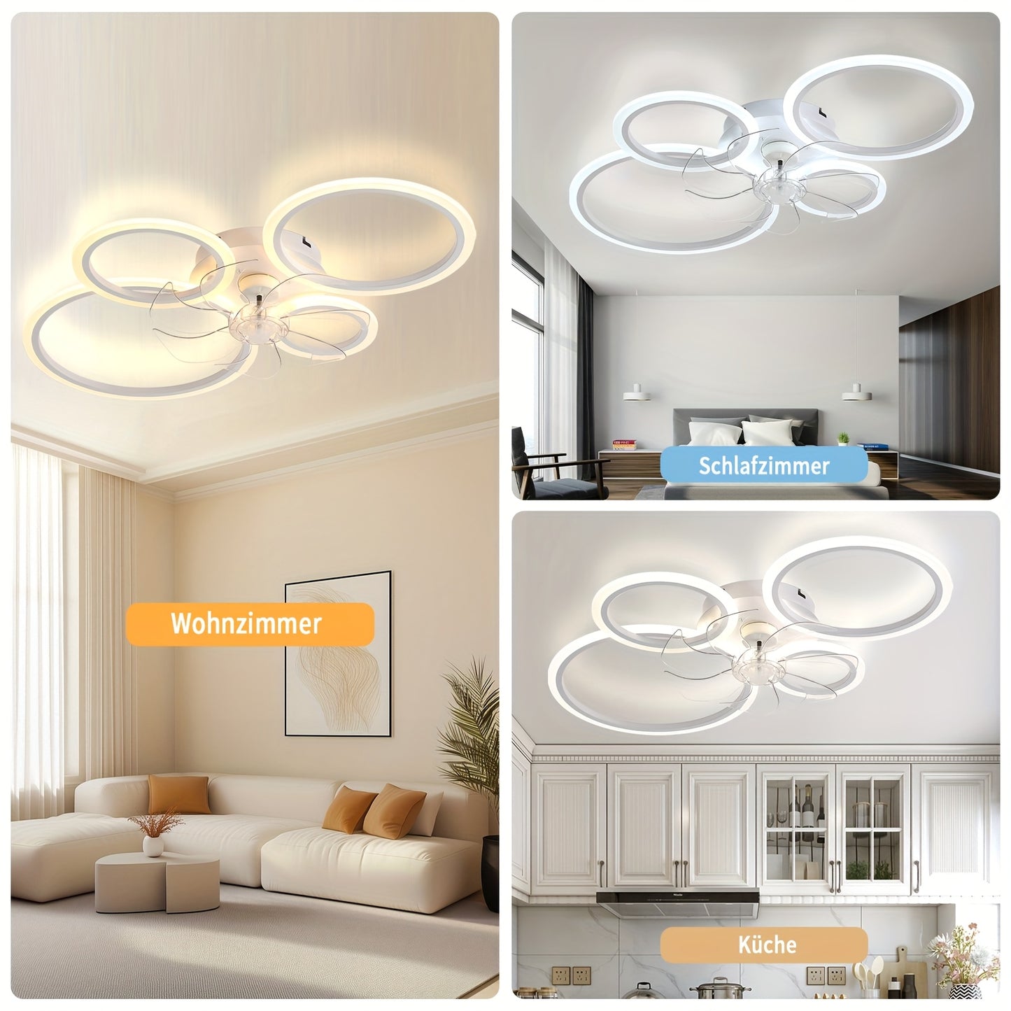 Plafonnier Ventilateur Moderne LED 6 Vitesses Dimmable avec Ventilateur, Luminaire de Plafond Dimmable à Température Variable avec Ventilateur, Idéal pour Chambre, Salon, Salle à Manger