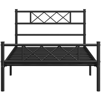 Costoffs Cadre de Lit en Métal Moderne - Structure à 6 Pieds avec Tête de Lit Design en Forme X - Sommier à Lattes Métalliques et Grand Espace de Rangement Sous-lit - Idéal pour Chambre d'Invite, Dortoir ou Appoint - Style Industriel Élégant