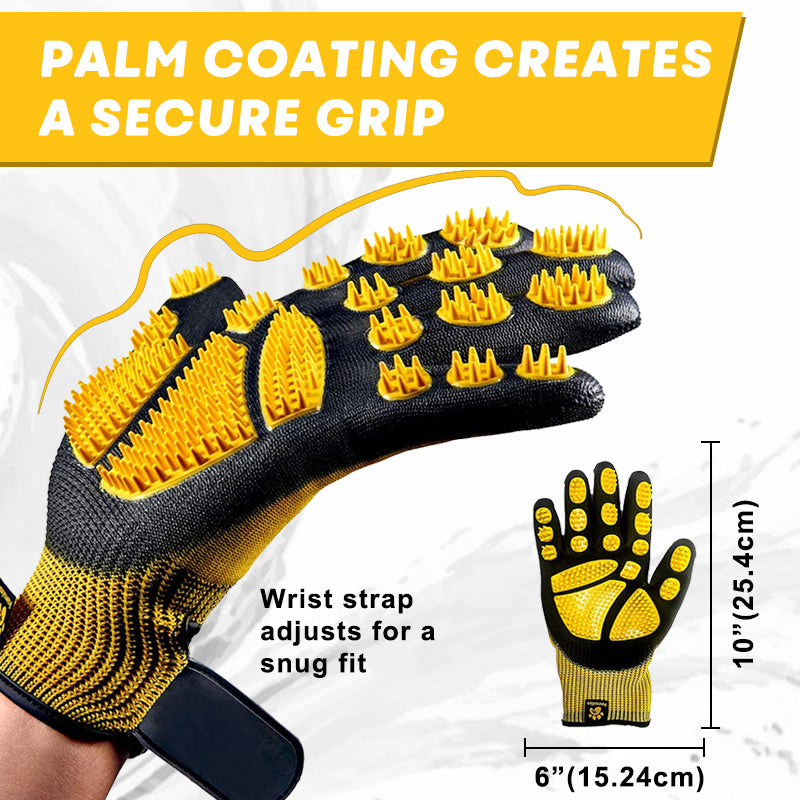 Gants de toilettage et de bain pour animaux de compagnie - Gants anti-peluches adaptés aux animaux avec des poils longs et courts, efficaces pour enlever les poils des chats, des chiens et des chevaux (Jaune)