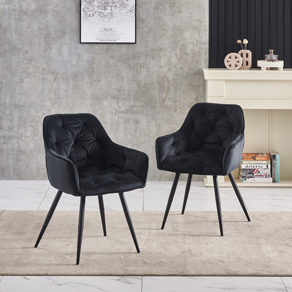 Lot de 2/4/6 Chaises de Salle À Manger Avec Assise Rembourrée En Velours Épais, Pieds En Métal, Accoudoirs Et Dossier ; Chaise D'Angle Pour Salon Ou Pièce À Vivre