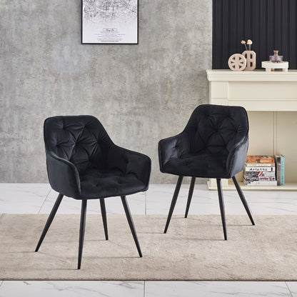 Lot de 2/4/6 Chaises de Salle À Manger Avec Assise Rembourrée En Velours Épais, Pieds En Métal, Accoudoirs Et Dossier ; Chaise D'Angle Pour Salon Ou Pièce À Vivre