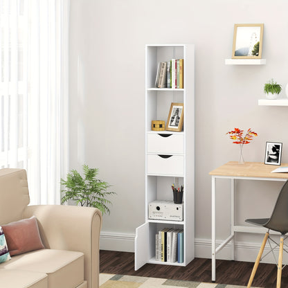 Étagère à Livres Verticale avec Tiroirs et Portes, Étagère de Bureau, Rangement pour Salon et Chambre, 30 x 158 x 24 Centimètres