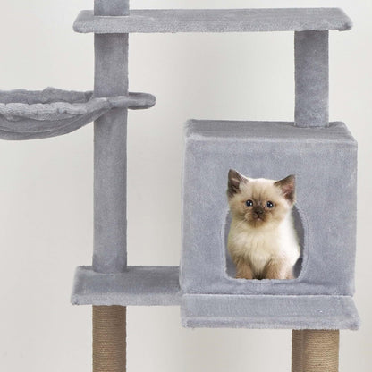 Baroni arbre à gratter pour chat en couleur marron | crème | gris 75X22X49 pouces (ou 75X55X49 pouces), arbre à gratter pour chaton, 4 niveaux avec hamac à balle et lit rectangulaire, jouet interactif pour chats et chatons pour une utilisation en intérieu