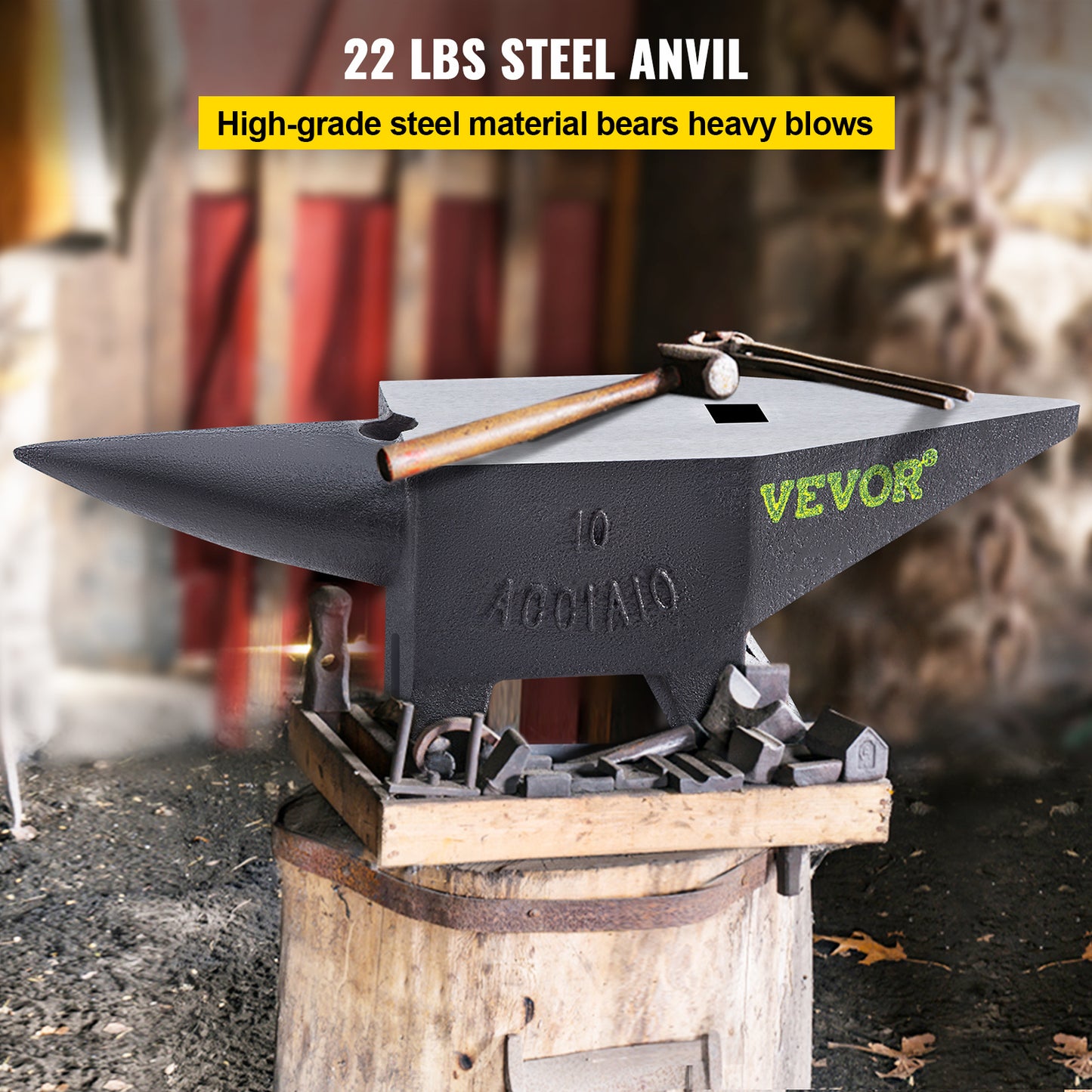 VEVOR Marteau à enclume, 22 Lbs/10kg Enclume à cor unique, avec grand comptoir et base stable, enclume à cor ronde robuste à haute dureté pour forgeron, pour la mise en forme, la torsion