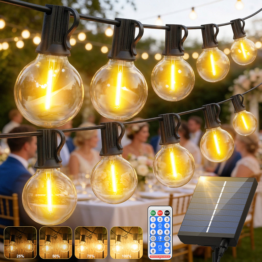 Guirlande Lumineuse Solaire LED G40 30M/20M/15M Blanc Chaud 8 Modes d'Éclairage Anti-chute et plus durable - Guirlandes Solaires d'Extérieur pour Jardin Cour Patio Décoration de Fête de Mariage Inclut des Ampoules de Rechange, Alimentation de Batterie à L