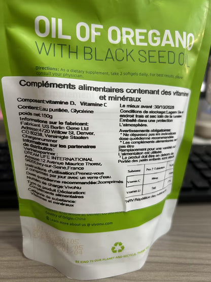 VIVONU Huile d'origan plus huile de graines noires, capsules huile d'origan équilibrée, capsules molles d'huile d'origan