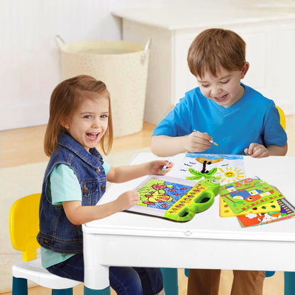 Table de jeu d'activité, Ensemble de table d'activité multifonctionnelle, Ensemble de table et de chaises de blocs de construction, Table d'artisanat de chambre, Table d'étude, avec 2 chaises et 163 blocs de construction