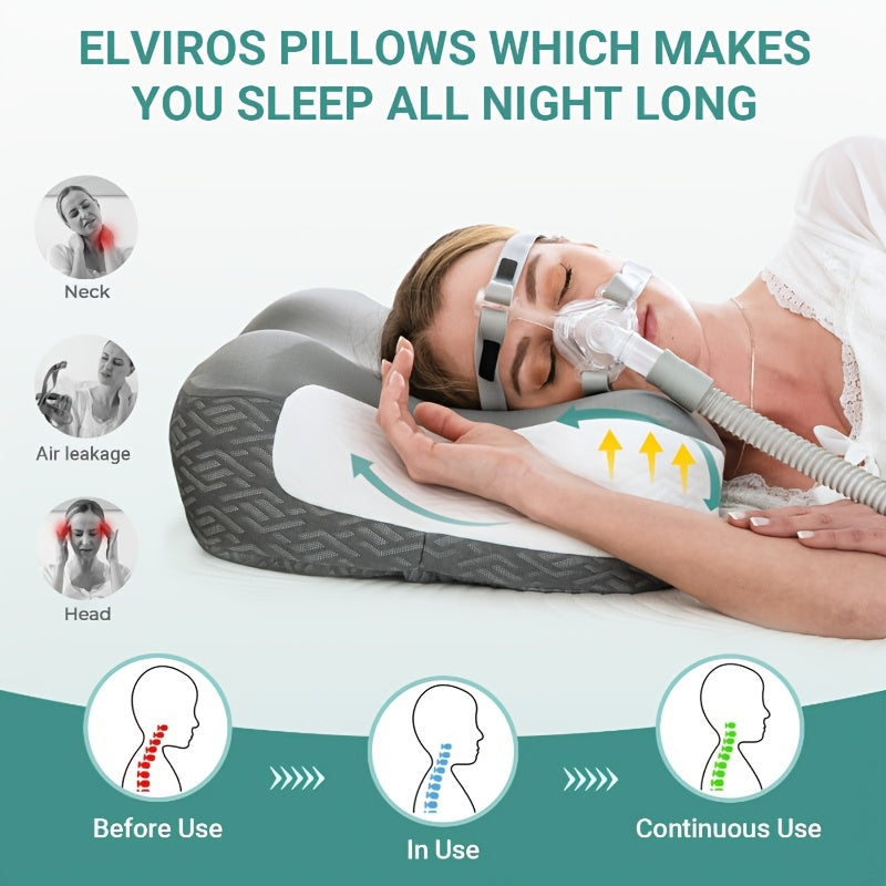 Oreiller CPAP pour dormeurs latéraux, dorsaux et ventraux, oreiller ergonomique profilé pour réduire les fuites d'air et la pression de la masque, oreiller cervical pour tous les utilisateurs de CPAP, fermeté et hauteur réglables avec inserts amovibles