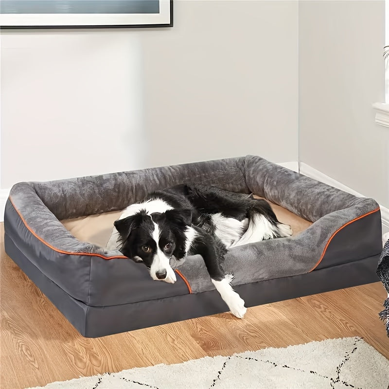 Lit orthopédique pour chien XL/XXL pour grandes races – Canapé-lit amovible et lavable avec support à caillebotis orthopédique et oreiller pour la nuque, convient aux chiens et chiots de taille moyenne à grande