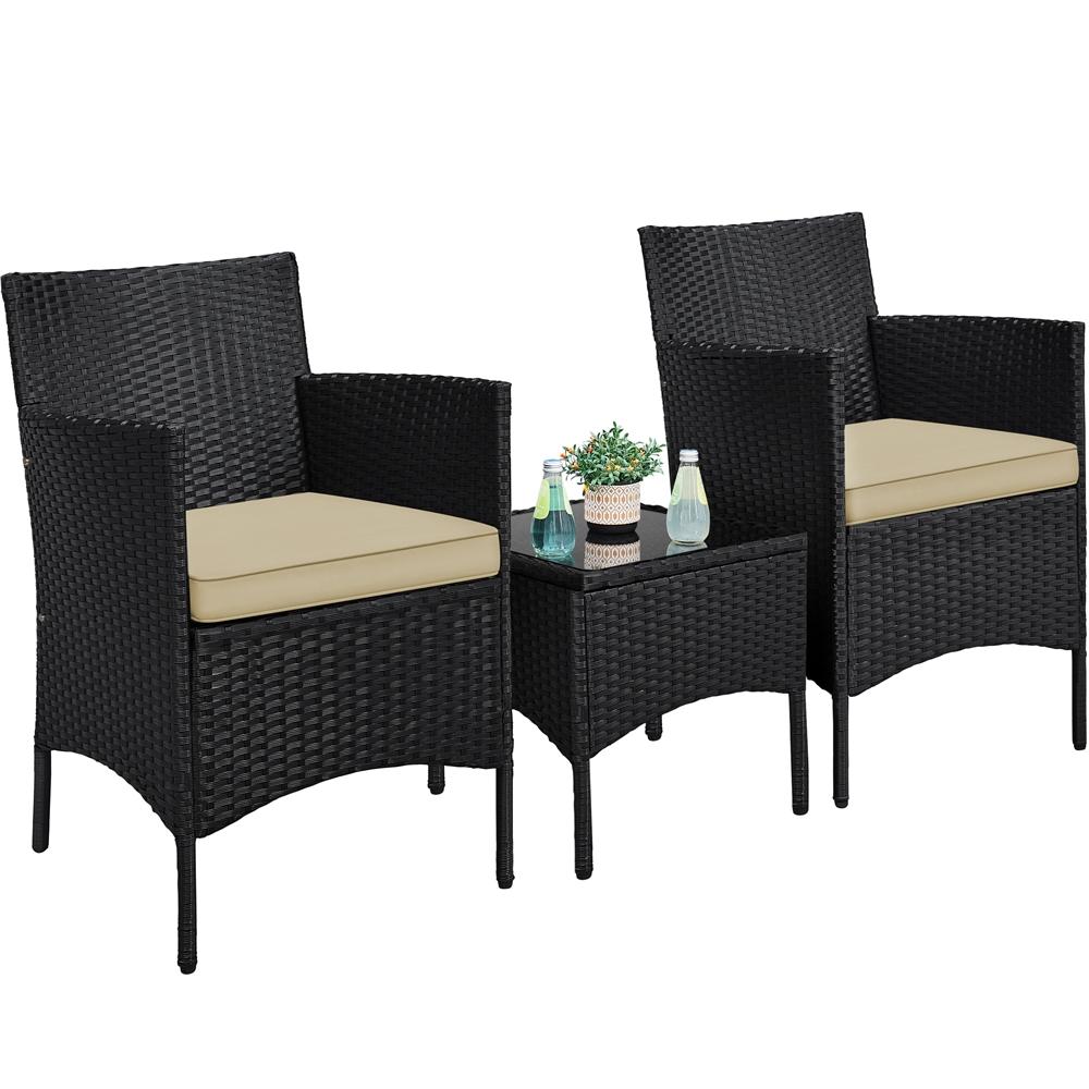 Costoffs Ensemble de mobilier de jardin et de balcon 3 pièces, Groupe de sièges de jardin, Ensemble de mobilier de patio comprenant 2 chaises avec table et coussins d'assise pour balcon, terrasse, jardin