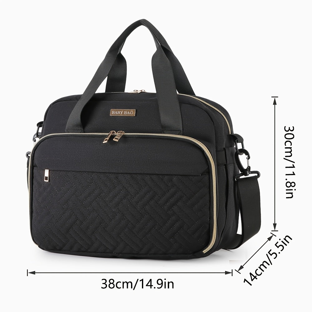 Sac à Langer Grande Capacité Compatible - Organisateur de Couches Multifonction en Tissu Oxford avec Bandoulière, Sac de Voyage Matelassé pour &, Rose/Gris ou Noir/Gris, Espace Spacieux pour Usage Quotidien et en Déplacement