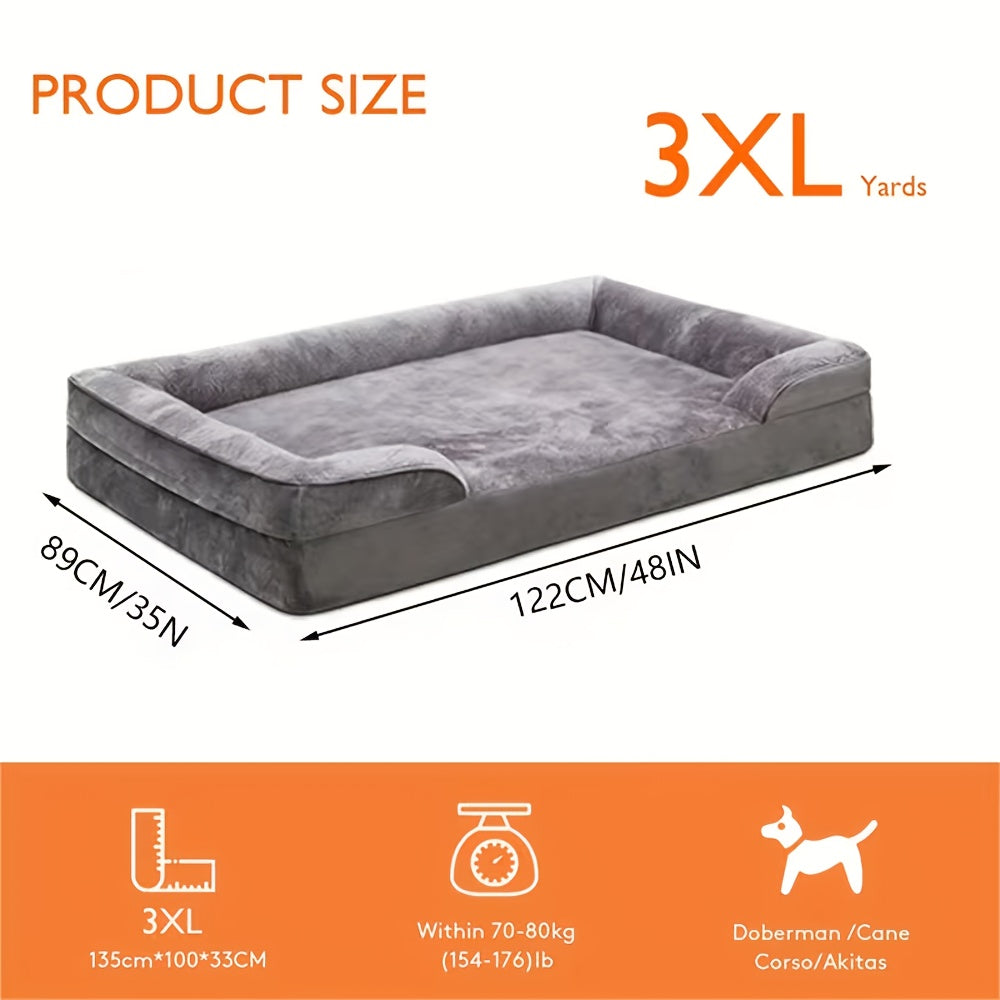 Lit orthopédique pour chien XL/XXL pour grandes races – Canapé-lit amovible et lavable avec support à caillebotis orthopédique et oreiller pour la nuque, convient aux chiens et chiots de taille moyenne à grande