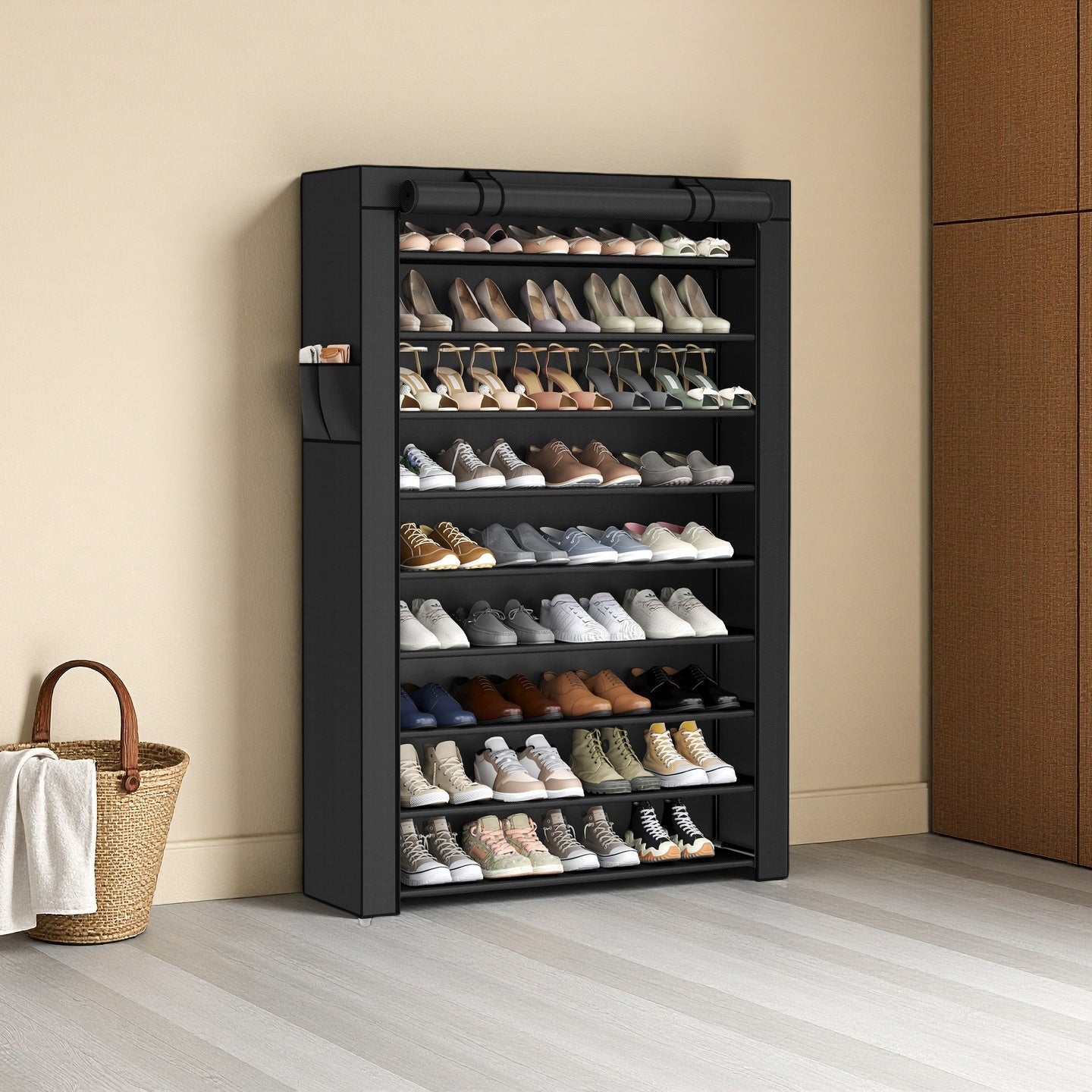 Étagère à Chaussures 9 Niveaux, Organisateur de Rangement de Chaussures, Support de rangement pour chaussures, Montage Facile, Armoire de Rangement, avec Couvercle Anti-Poussière, peut Contenir 40 à 50 Paires de Chaussures, Cadeau, Noël