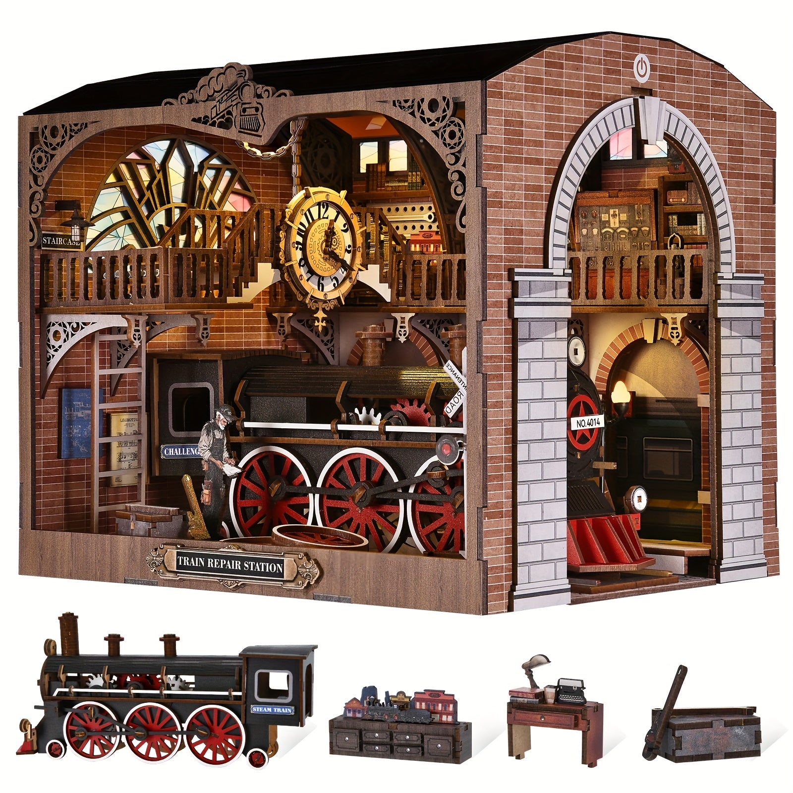 1 pc modèle de train bibliothèque 3D cottage, kit décoration architecture train, décoration miniature bureau maison cosy, ornement chambre parfait, cadeau idéal Saint-Valentin Thanksgiving Halloween Noël